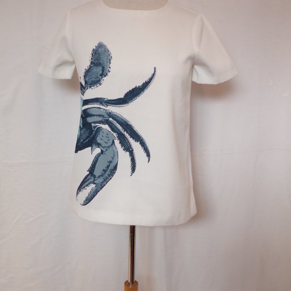 J. Crew Structured Pull On Textured Wrap Around Crab Print Top- Sz 0 - Picture 6 of 11